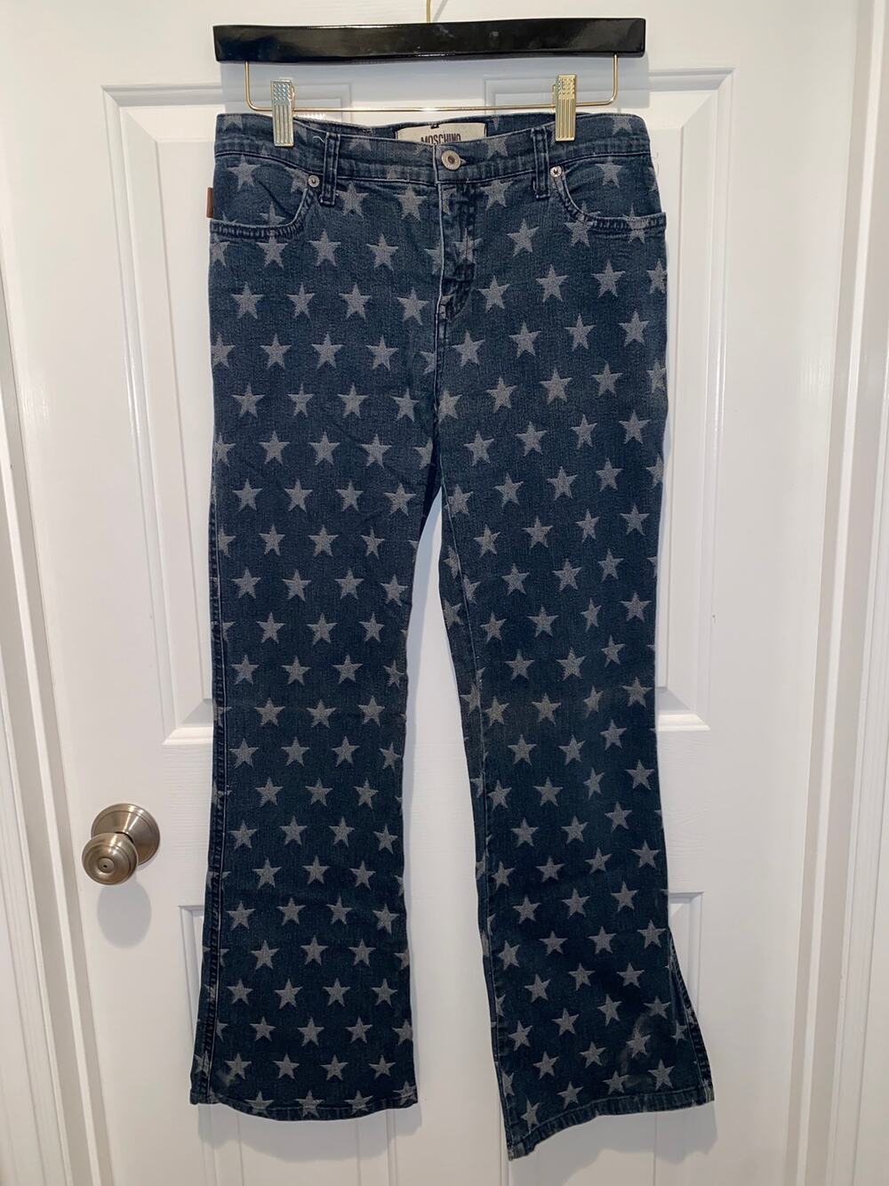 Moschino Jeans VTG Dark Blue Star Print Denim Flared Leg Jeans Size 29